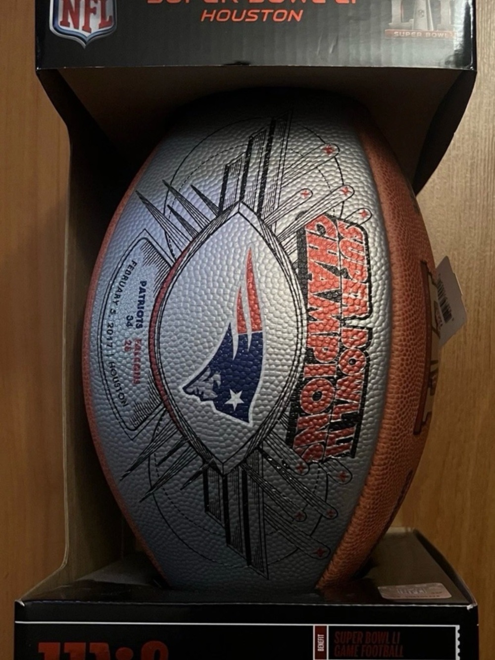 Wilson Silver and Brown Patriots Super Bowl Champion Decorative Football